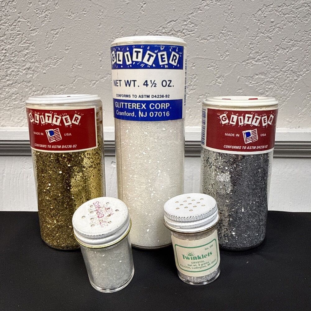 Vintage Glitter Bottles - Lot of 5 - Twinkle Glitterex Made In USA